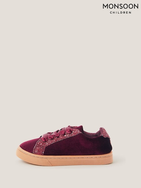 Monsoon Red Glitter Velvet Trainers (Y10217) | €33 - €38
