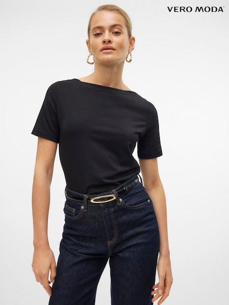VERO MODA Black Short Sleeve Boat Neck T-Shirt (Y10304) | €21