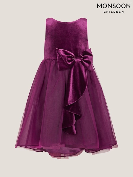 Monsoon Purple Velvet Bow Party Dress (Y10326) | €85 - €99