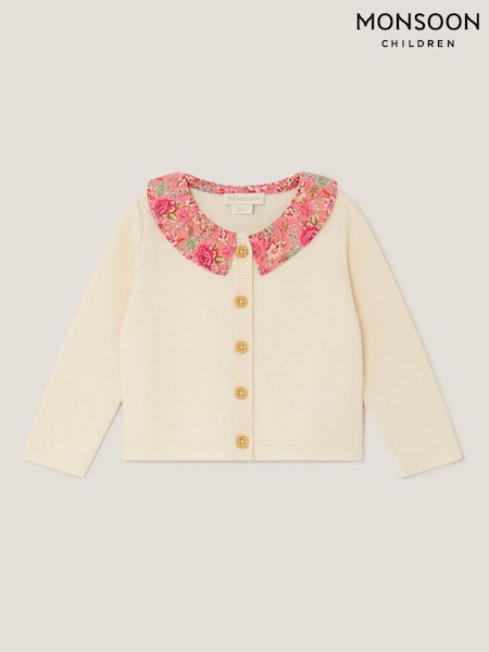 Monsoon Cream Nbg Woven Ditsy Frill Col Cardigan (Y10343) | AED170