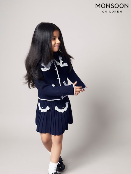 Monsoon Blue Crochet Knit Pleated Skirt (Y10345) | €33 - €38