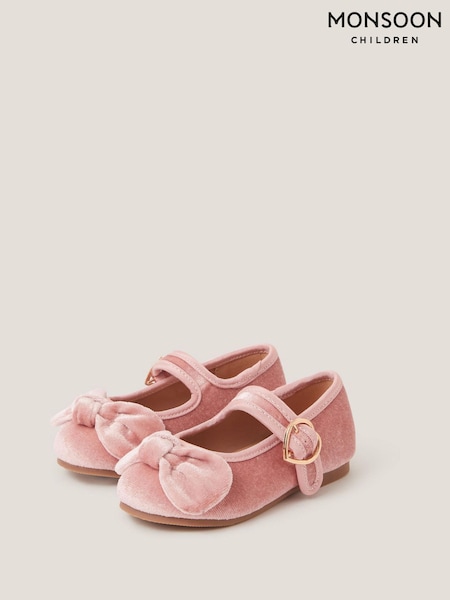 Monsoon Pink Toddler Velvet Bow Ballet Flats (Y10347) | €29