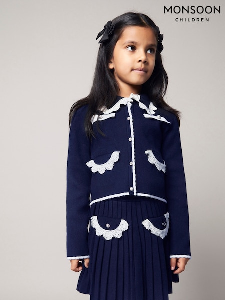 Monsoon Blue Crochet Collar Cardigan (Y10348) | €42 - €48