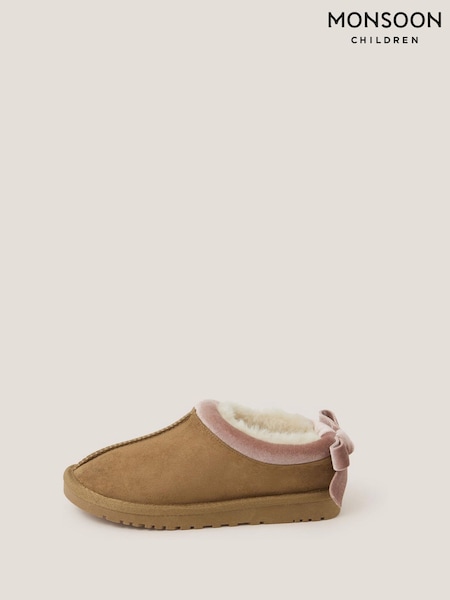 Monsoon Brown Velvet Bow Low Clogs (Y10350) | €33 - €38