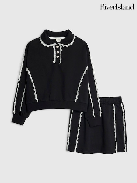 River Island Black Lace Skirt & Sweatshirt Set (Y10374) | 144 QAR