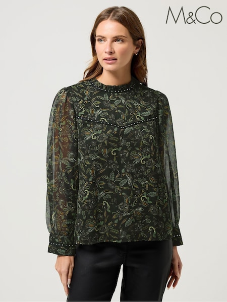 M&Co Black Floral Studded Detail Blouse (Y10383) | €40