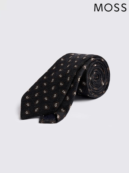MOSS Italian Grey Herringbone Paisley Tie (Y10411) | AED291