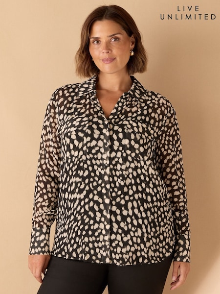 Live Unlimited Black Animal Print Sheer Patch Pocket Shirt (Y10424) | €105