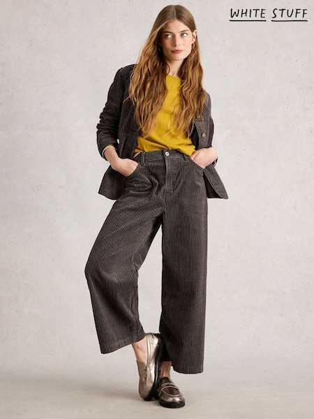 White Stuff Black Tia Cord Wide Leg Crop Trousers (Y10558) | €83