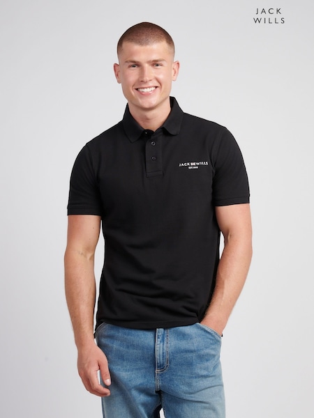 Jack Wills Black Chest Union Flag Pique Polo Shirt (Y10695) | 173 QAR