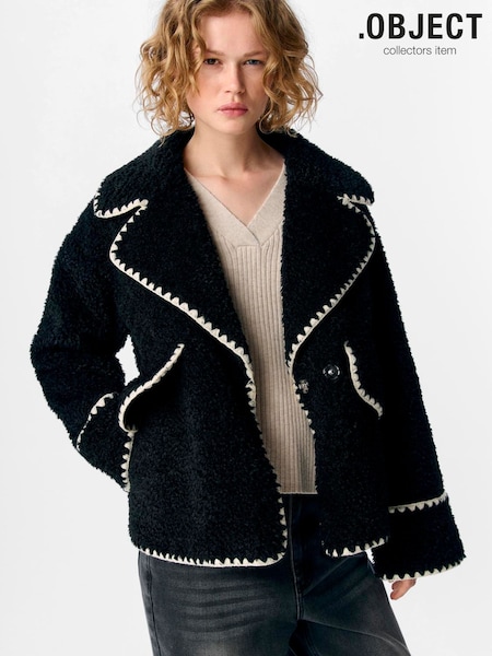 OBJECT Black Whipstitch Teddy Jacket (Y10952) | AED553
