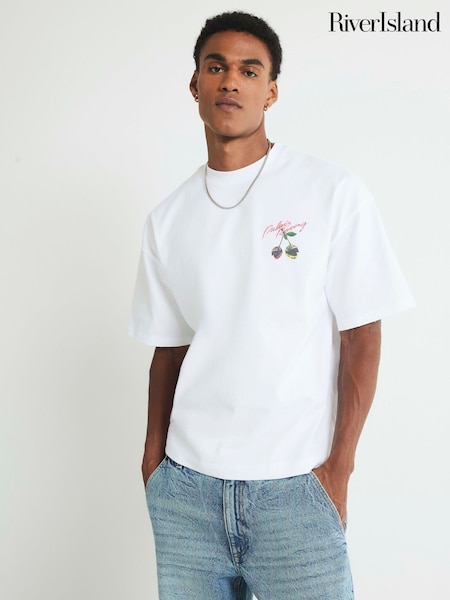 River Island White Oversized Fit Palais Racing T-Shirt (Y11045) | AED151