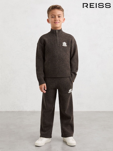 Reiss Chocolate Brown Curtis 9-13 yrs Monogram Relaxed Half-Zip Jumper Wool-Blend Unisex Fit (Y11107) | €68