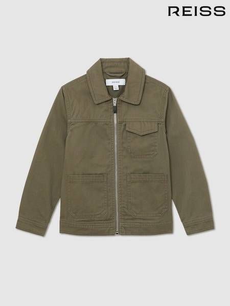 Reiss Khaki Nevis 13-14 yrs Cotton Zip-Through Utility Jacket (Y11128) | AED403