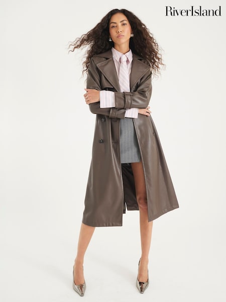 River Island Faux Leather Trench Jacket (Y11235) | R$ 850
