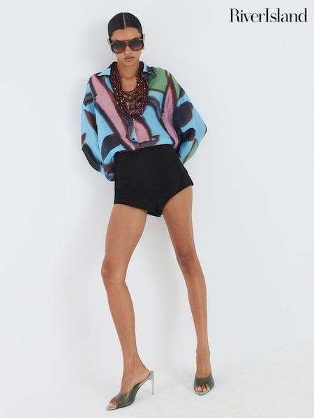 River Island Blue Blur Printed Button Front Shirt (Y11240) | €52