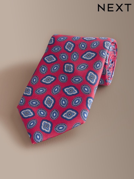 Vermelho - Signature Silk Italian Geometric Tie (Y11290) | R$ 335
