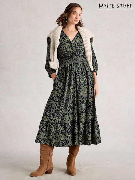 White Stuff Green Jonie Shirred Dress (Y11489) | 399 QAR