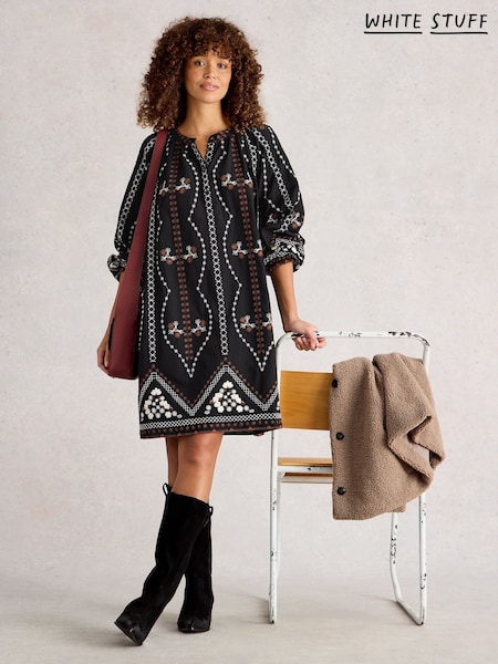 White Stuff Black Aurora Embroidered Dress (Y11498) | 549 QAR