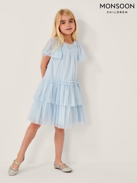 Monsoon Blue Anastasia Embellished Tulle Party Dress (Y11561) | 188 QAR - 208 QAR