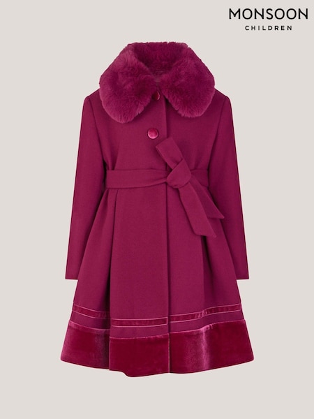 Monsoon Red Velvet Trim Faux Fur Dress Coat (Y11563) | 322 QAR - 371 QAR