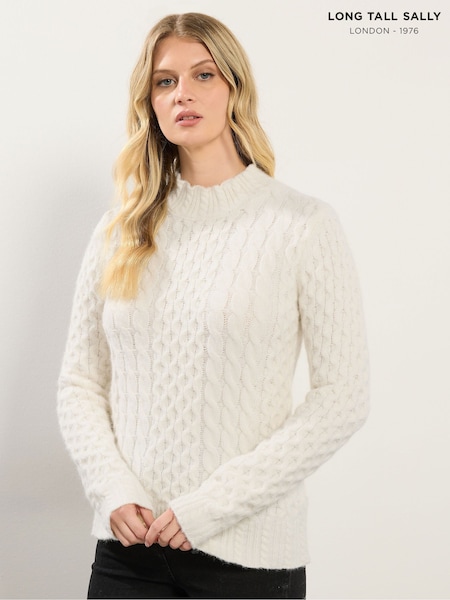 Long Tall Sally Natural Frill Neck Cable Jumper (Y11794) | €52