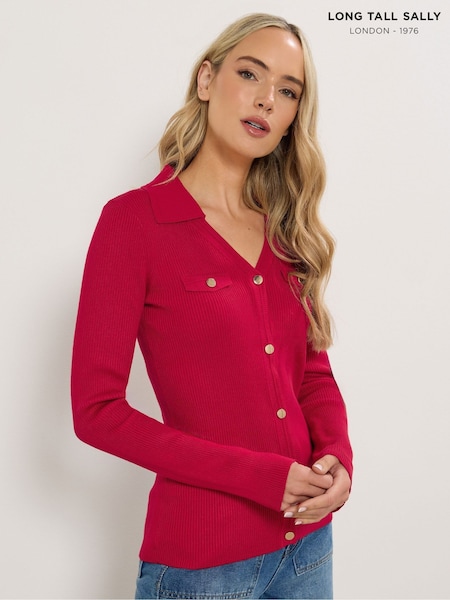 Long Tall Sally Red Button Detail Collar Ribbed Jumper (Y11799) | R$ 325