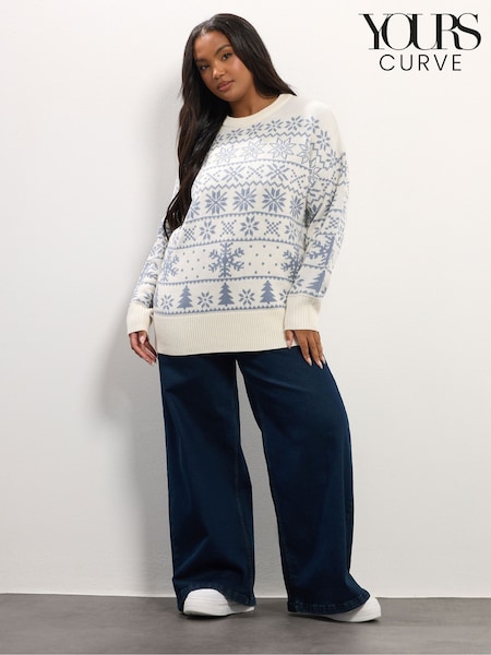 Yours Curve Cream Snowflake Fairisle Pattern Jumper (Y11808) | €45