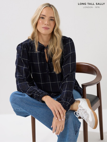 Long Tall Sally Blue Check Balloon Sleeve Blouse (Y11813) | €42