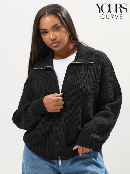 Yours Curve Black Bomber Funnel Neck Collar Jumper (Y11815) | €43