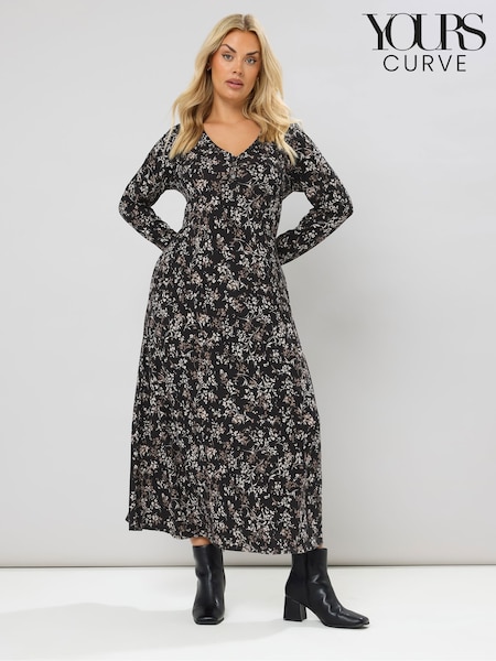 Yours Curve Black Henley Ribbed Swing Maxi Dress (Y11825) | €45