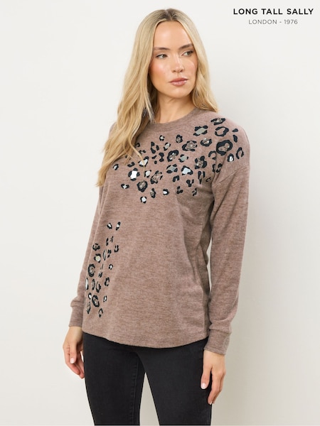 Long Tall Sally Brown Embellished Animal Placement Jumper (Y11826) | €42