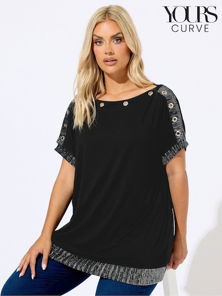Yours Curve Eyelet Shimmer Detail Top (Y11827) | R$ 265
