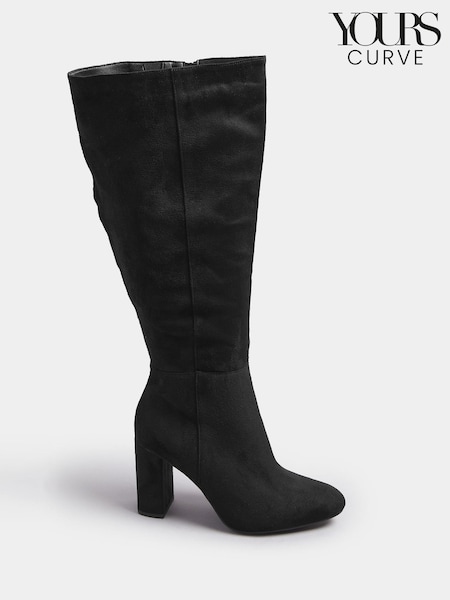 Yours Curve Black Extra-Wide Fit Heeled Micro Knee High Boots (Y11830) | AED349
