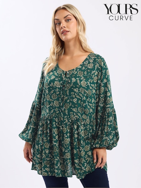 Yours Curve Green Tie Neck Blouse (Y11854) | €41