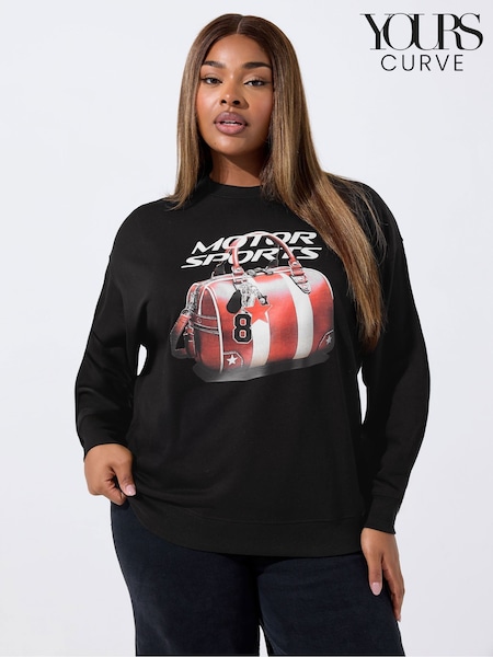 Yours Curve Black Limited Motor Sports Bag Sweatshirt (Y11861) | 144 QAR