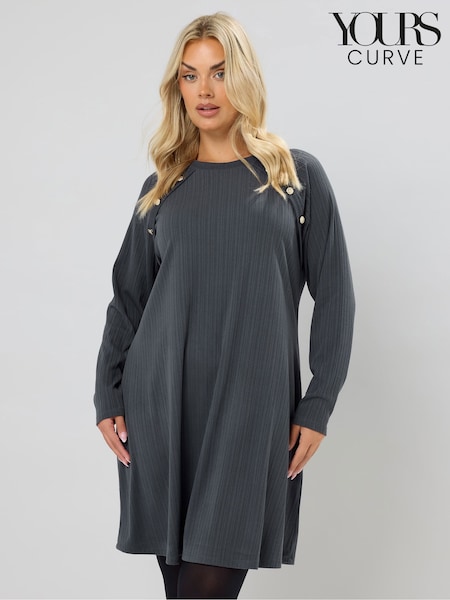 Cinza - Yours Curve Military Varigated Ribbed Tunic Dress (Y11862) | R$ 285