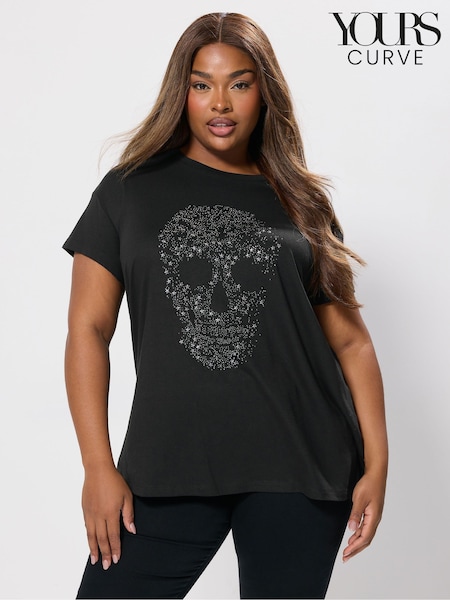 Yours Curve Black Placement Core T-Shirt (Y11864) | 99 QAR