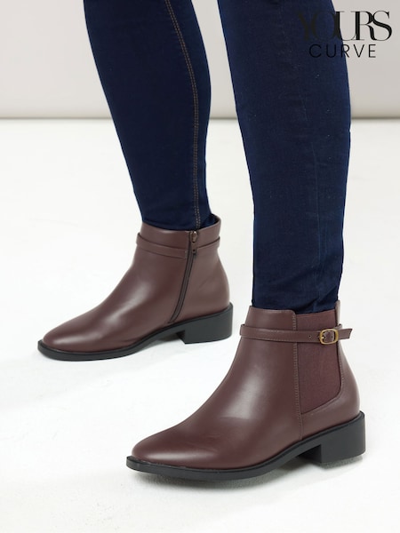 Yours Curve Brown Extra Wide Fit Buckle Elastic Boots (Y11880) | €53