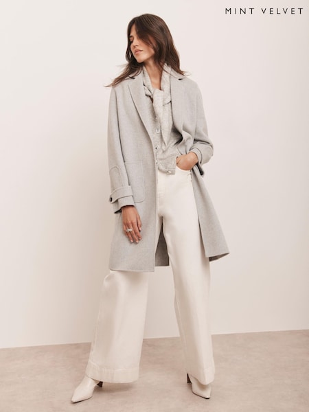 Mint Velvet Grey Wool Blend Hand Finished Midi Coat (Y11925) | €318