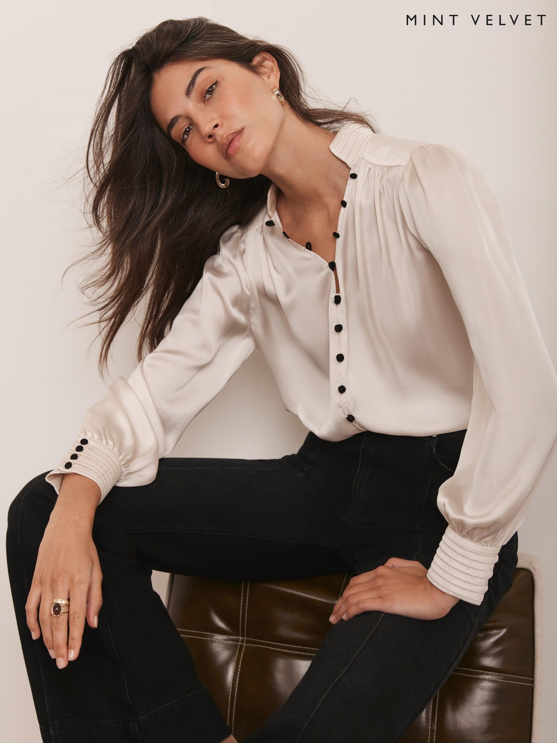 Buy Women's Tops Mint Velvet Satin Puff Sleeve Online | Next USA