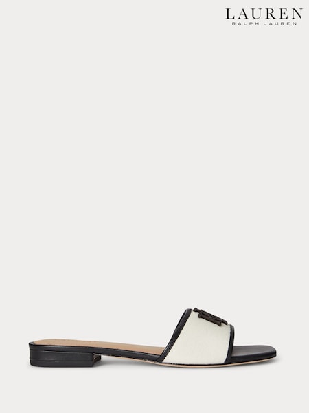 Lauren Ralph Lauren Black Everley Leather-Trim Canvas Slide Sandals (Y12021) | kr2 530