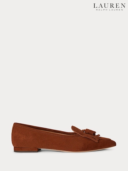 Lauren Ralph Lauren Brown Londyn Sheep-Suede Kiltie Ballet Flats (Y12030) | €260