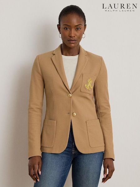 Lauren Ralph Lauren Brown Anfisa Crest Logo Blazer Jacket (Y12047) | R$ 2.915