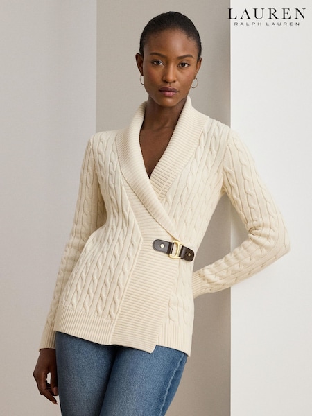 Lauren Ralph Lauren Cream Donato Belted Knit Cardigan (Y12051) | €297