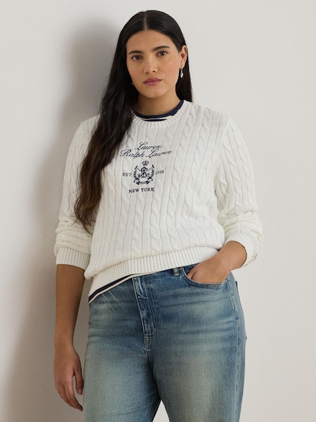 Lauren Ralph Lauren White Curve Rinett Logo Embroidered Knit Jumper (Y12065) | €297