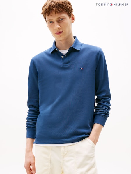 Tommy Hilfiger Blue 1985 Regular Fit Pique Long Sleeve Polo Shirt (Y12114) | OMR47