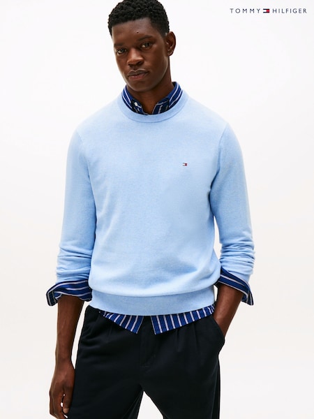 Tommy Hilfiger Blue Crew Neck Jumper With Cashmere (Y12141) | AED641