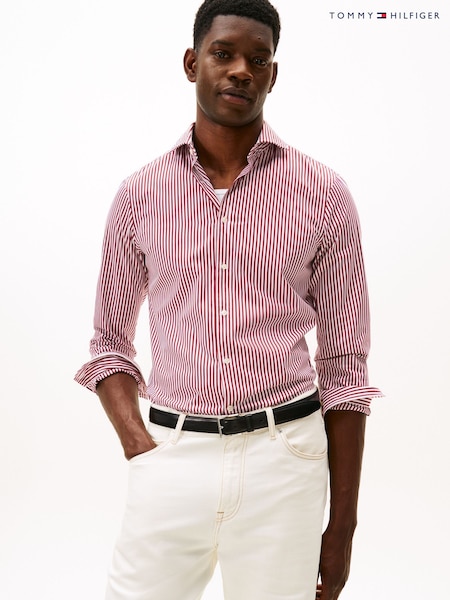 Tommy Hilfiger Red Smart Casual Slim Fit Stripe Poplin Shirt (Y12142) | €140