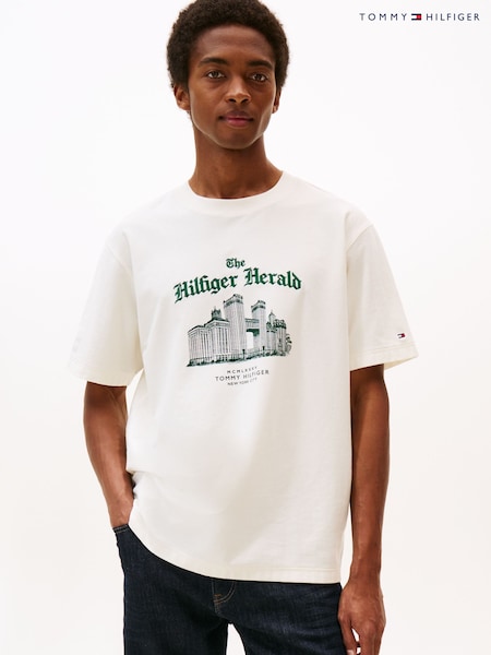 Tommy Hilfiger Cream Graphic Relaxed Crew Neck T-Shirt (Y12150) | AED379